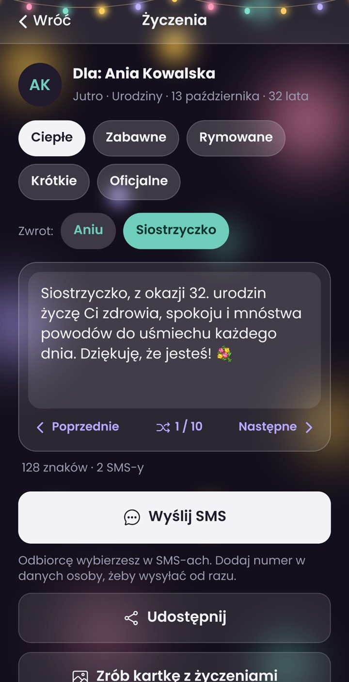 Ekran aplikacji: Słowa